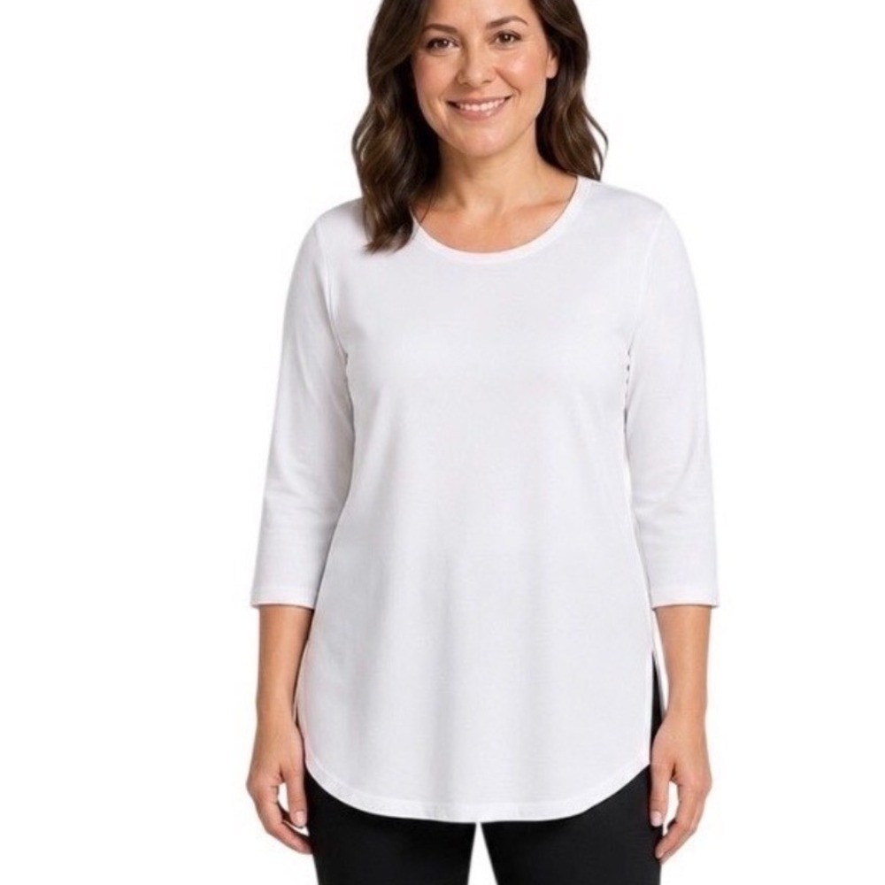 NEW Sympli Size 14 White Go To Classic T Relax 3/4 Sleeve Jersey Top